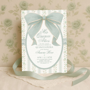 Invitation Sage Green Bow Quinceanera Mis Quince Anniversaire
