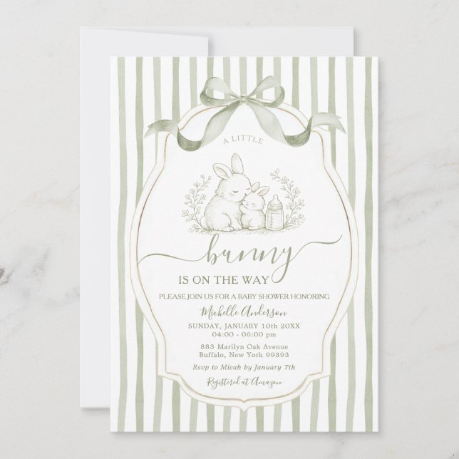 Invitation Sage Green Bunny Easter Spring Baby Shower (Devant)