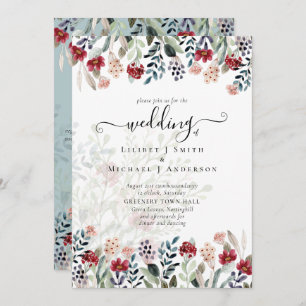 Invitation Sage Green Burgundy Blue Floral Mariage