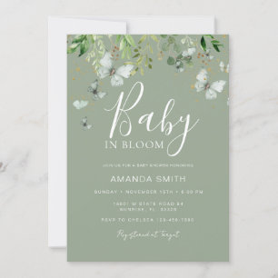 Invitation Sage Green Butterfly Baby in Bloom Baby shower