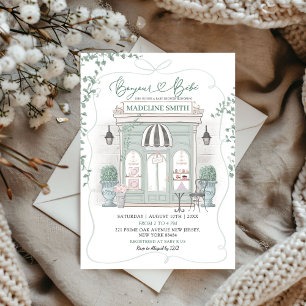 Invitation Sage Green Café Parisien Bounjour Bebe Baby shower