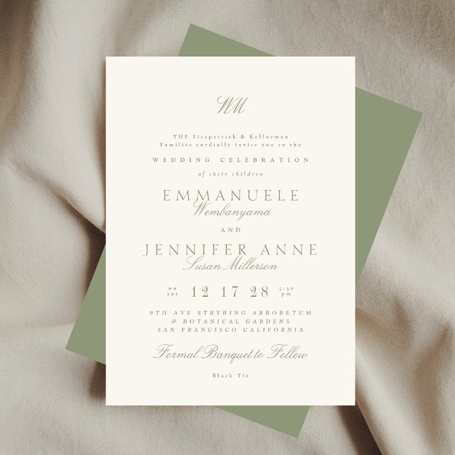 Invitation Sage Green Calligraphie Monogramme Crème Le Mariag (Créateur téléchargé)