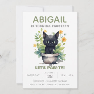Invitation Sage Green Chat Ménage Tendance Kitten Anniversair