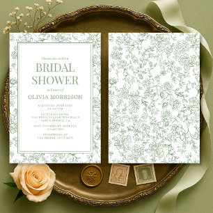 Invitation Sage Green Chinoiserie Florale Baby Shower Françai