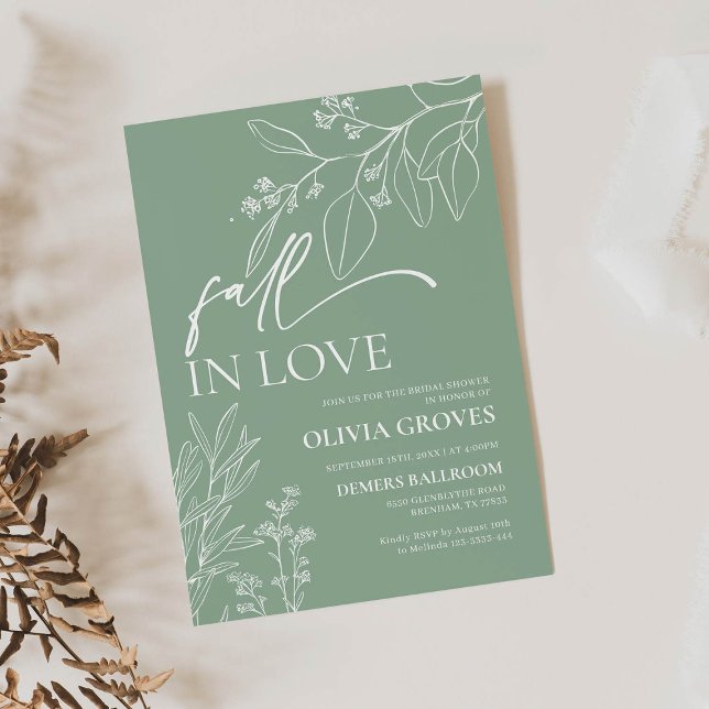 Invitation Sage Green Chute en Amour Douche nuptiale Invitati (Créateur téléchargé)