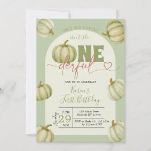 Invitation Sage Green Citrouille Onederday 1er anniversaire