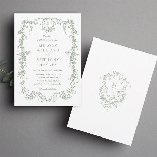 Invitation Sage Green Classique Mariage Floral Français