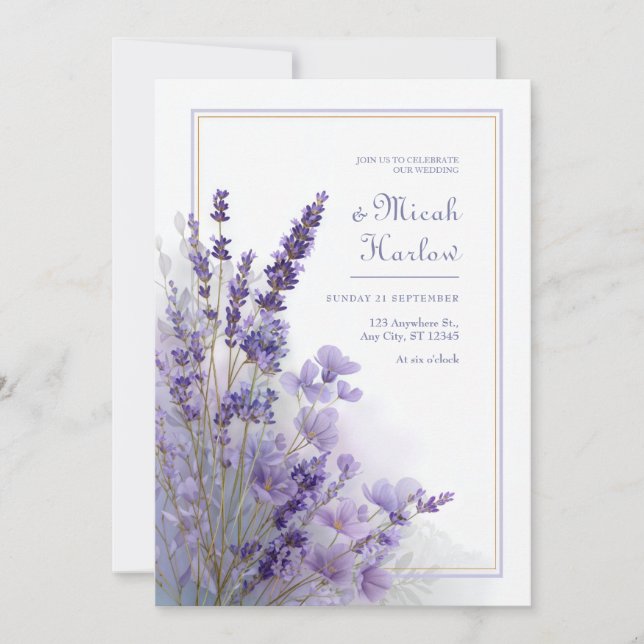 Invitation Sage Green Cool Purple Lavender Botanical Frame (Devant)