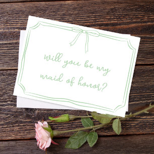 Invitation Sage Green Coquette Bow Maid of Honor Proposition
