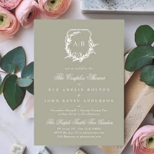 Invitation Sage Green couples de monogramme floral figues bla