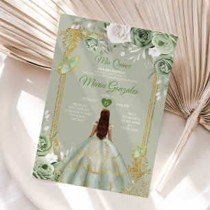 Invitation Sage Green Couronne Or Mis Quince 15 Robes Anos