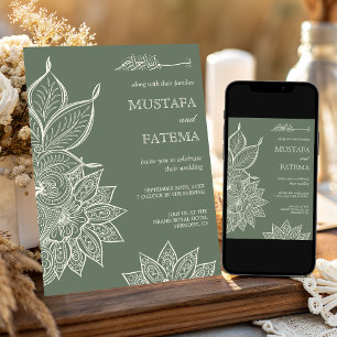 Invitation Sage Green Cream Mehndi Henna Mariage musulman