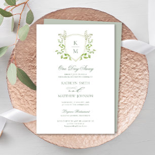 Invitation Sage Green Crest Monogramme Verdure Un Jour Plus L