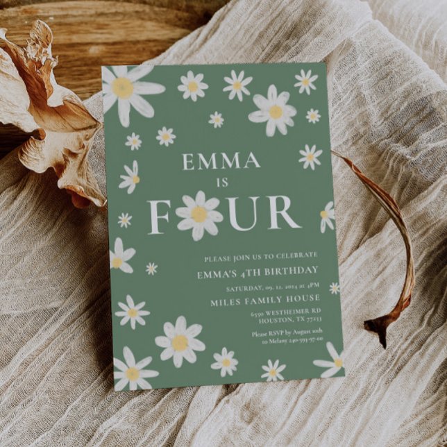 Invitation Sage Green Daisy Quatrième 4ème anniversaire (Créateur téléchargé)