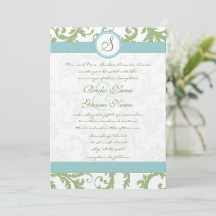 Invitation Sage Green Damask et Aqua Mariage damassé Invitati