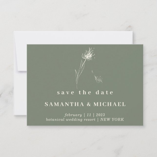 Invitation Sage Green Dandelion Floral (Devant)
