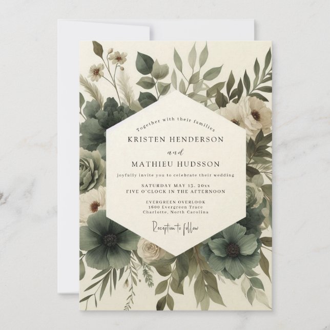 Invitation Sage Green Elegant Anemone Wedding (Devant)