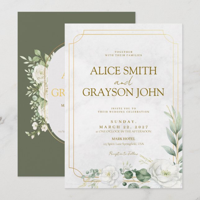 Invitation Sage Green Elegant Boho Floral Modern Wedding  (Devant / Derrière)