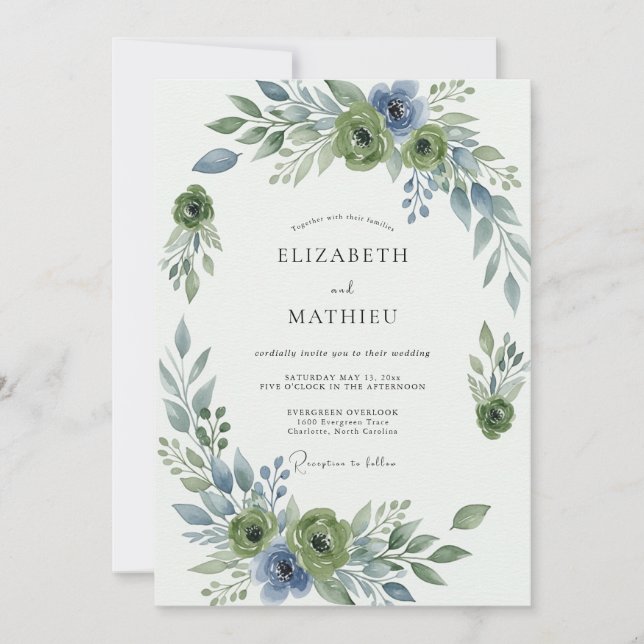 Invitation Sage Green Elegant Botanical Wedding (Devant)