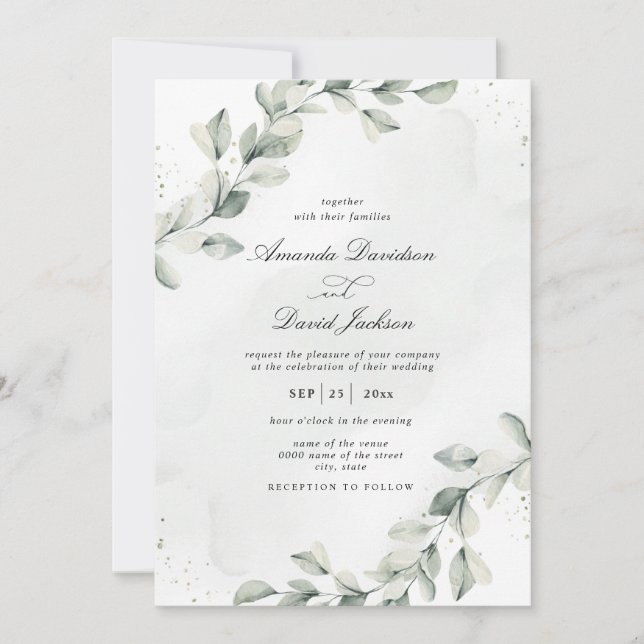 Invitation Sage Green Elegant Eucalyptus Mariage botanique (Devant)