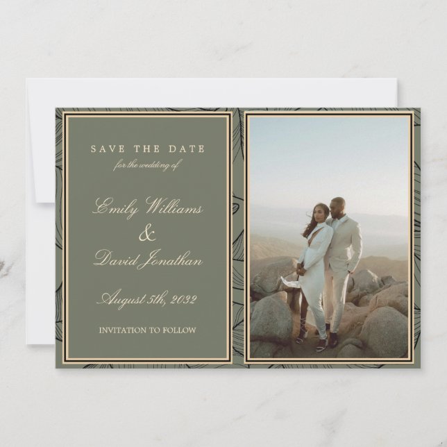 Invitation Sage Green Elegant Floral Line Art Photo (Devant)