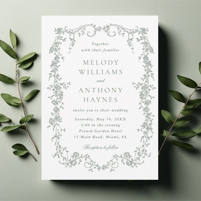 Invitation Sage Green Elegant French Floral Wedding  (Créateur téléchargé)