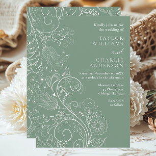Invitation Sage Green Elegant Mariage Floral