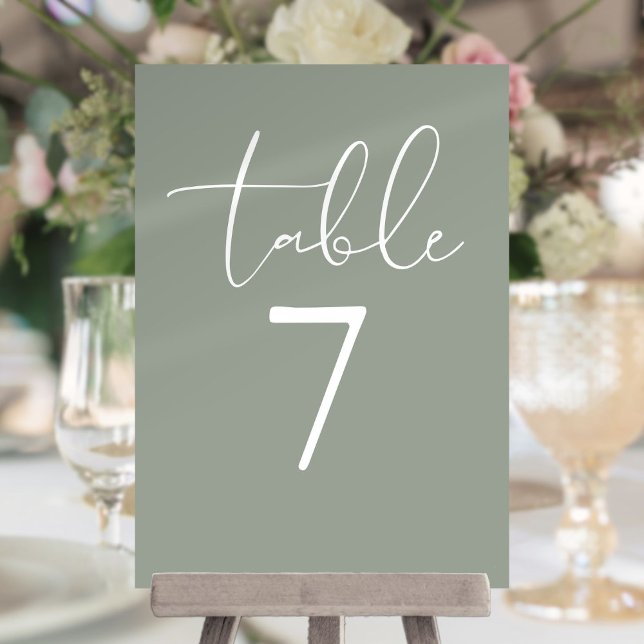 Invitation Sage Green Elegant Modern Script Table Number (Sage Green Elegant Modern Script Table Number)