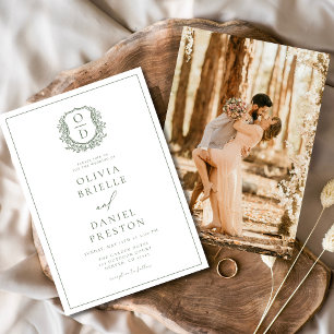 Invitation Sage Green Elegant Poirier Mariage Monogramme