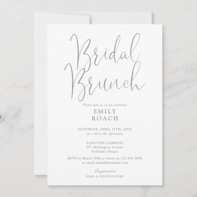 Invitation Sage Green Élégant Script Bridal Bunch Douche (Devant)