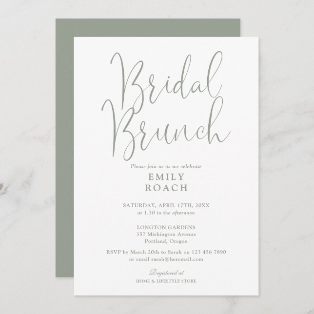 Invitation Sage Green Élégant Script Bridal Bunch Douche (Devant / Derrière)