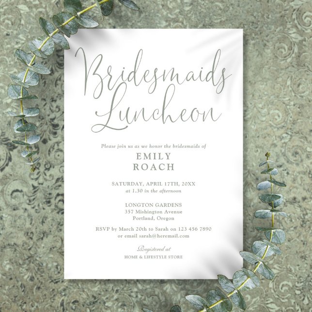 Invitation Sage Green Élégant Script Bridesservantes Déjeuner (Sage Green Elegant Script Bridesmaids Luncheon Invitation)