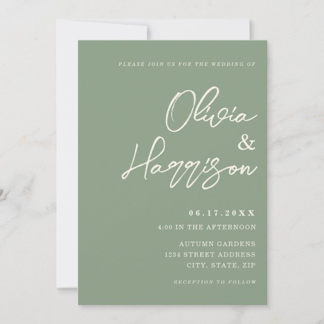 Invitation Sage Green Élégant Script Tout en un Mariage (Devant)