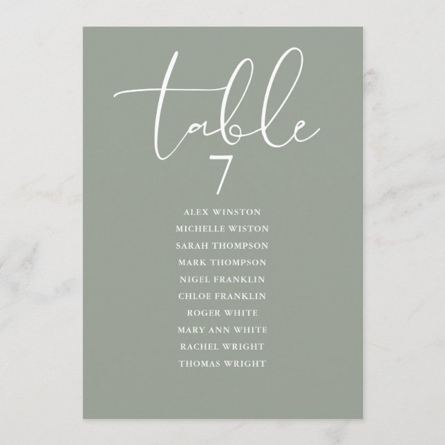 Invitation Sage Green Elegant Seating Plan Table Number (Devant)