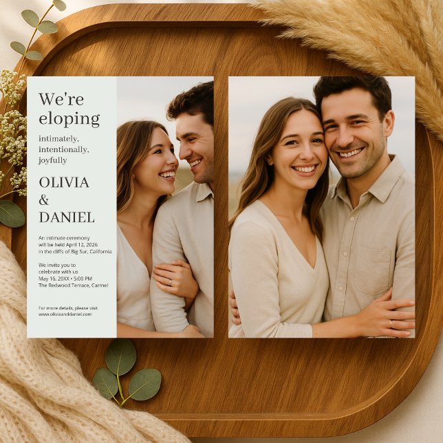 Invitation Sage Green Elopement Minimal Photo  (Créateur téléchargé)