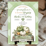 Invitation Sage Green En vichy Automne Citrouille Thème Anniv<br><div class="desc">Sage Green Citrouille Invitation d'anniversaire,  Green Citrouille camion Invitation d'anniversaire,  Green En vichy Citrouille Invitation d'anniversaire, </div>