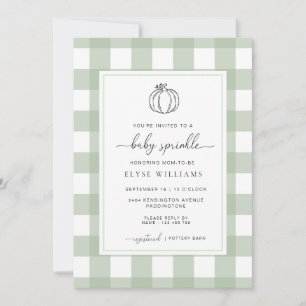 Invitation Sage Green En vichy Citrouille Bébé Sprinkle