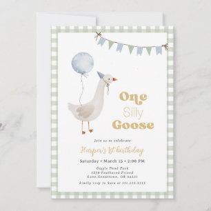 Invitation Sage Green En vichy Garçon One Silly Goose Anniver