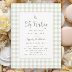 Invitation Sage Green En vichy Genre Neutre Oh Baby shower