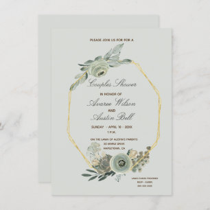 Invitation Sage Green et Couples Brown Wedding shower