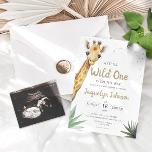 Invitation Sage Green et Gold Safari Baby shower de la Giraff