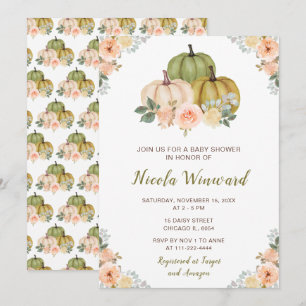 Invitation Sage Green et Peach Floral Citrouille Baby shower