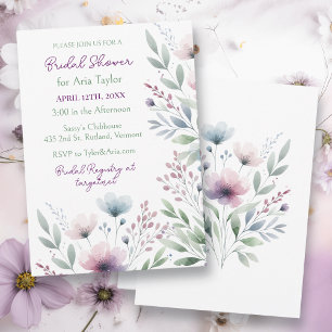 Invitation Sage Green et Plum Purple Fête des mariées botaniq