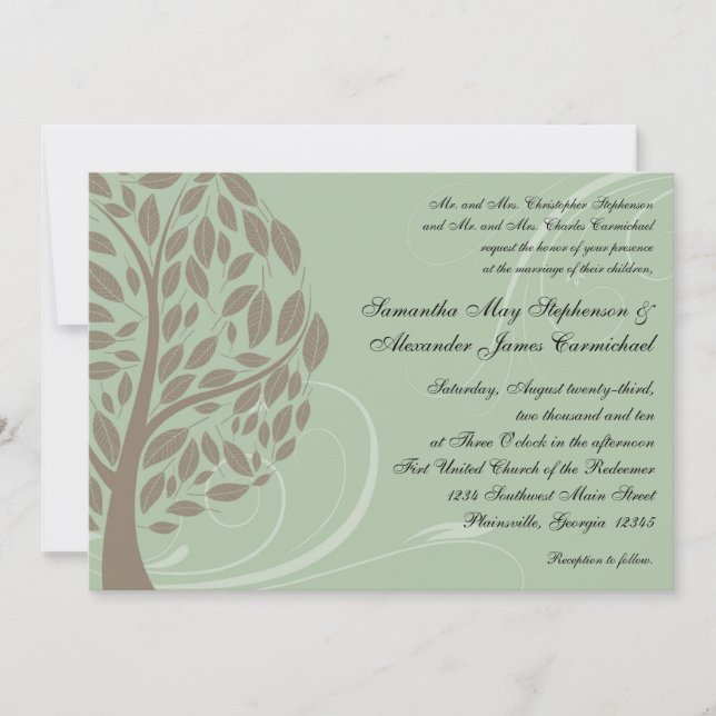 Invitation Sage Green et Soft Brown Eco Tree (Devant)
