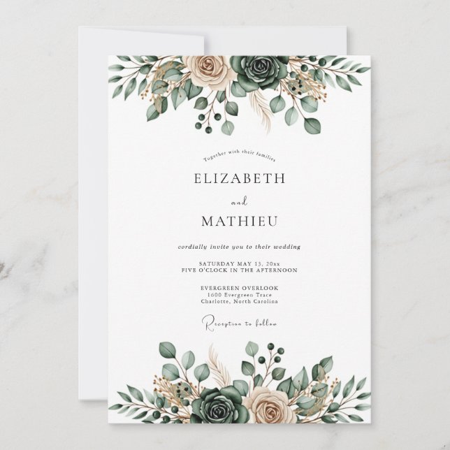 Invitation Sage Green Ethereal Flourish Wedding (Devant)