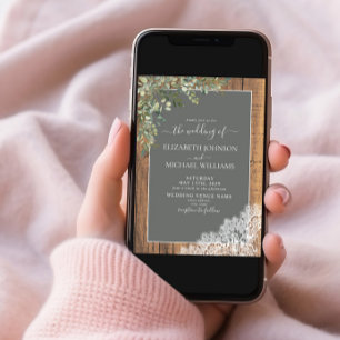 Invitation Sage Green Eucalyptus dentelle en bois Script Phot