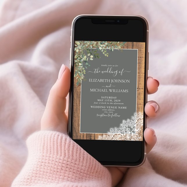 Invitation Sage Green Eucalyptus Mariage Script de dentelle e (Créateur téléchargé)