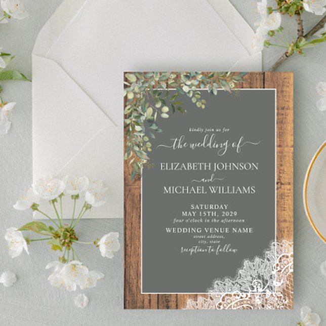 Invitation Sage Green Eucalyptus Mariage Script de dentelle e (Créateur téléchargé)