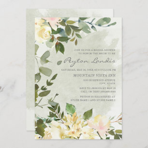 Invitation Sage Green Eucalyptus White Floral Fête des mariée