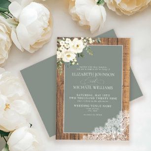 Invitation Sage Green Eucalyptus Wood Lace Script Mariage Inv